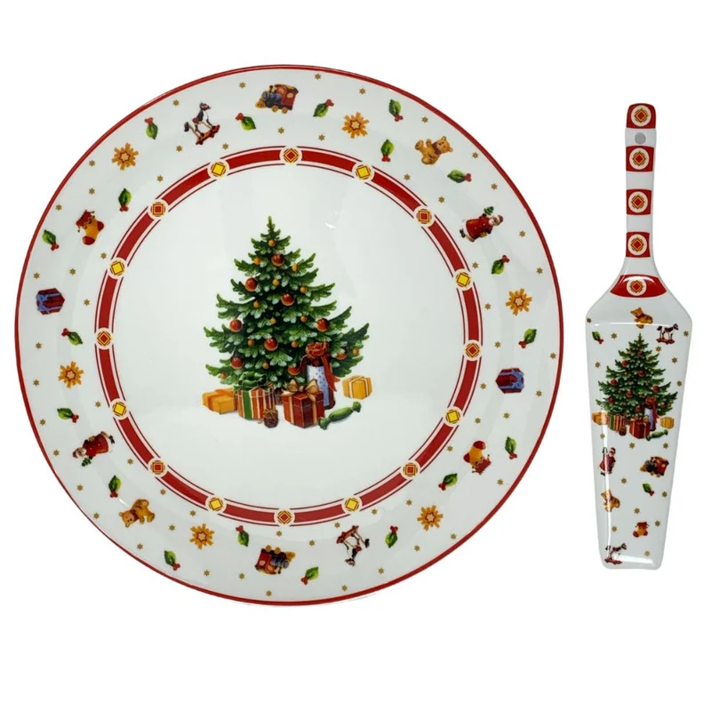 Piatto Panettone Natalizio 30cm Con Paletta in Porcellana (ALBERO)