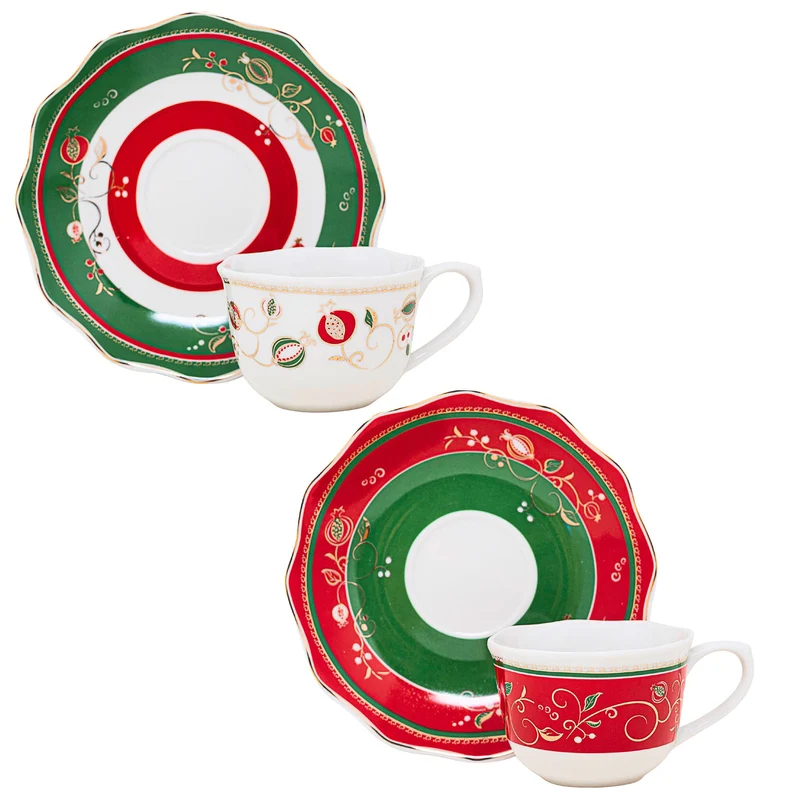 Set 2 Tazzine Caffè 50 ml con Piattino – Tempo di Festa | Eleganza Natalizia