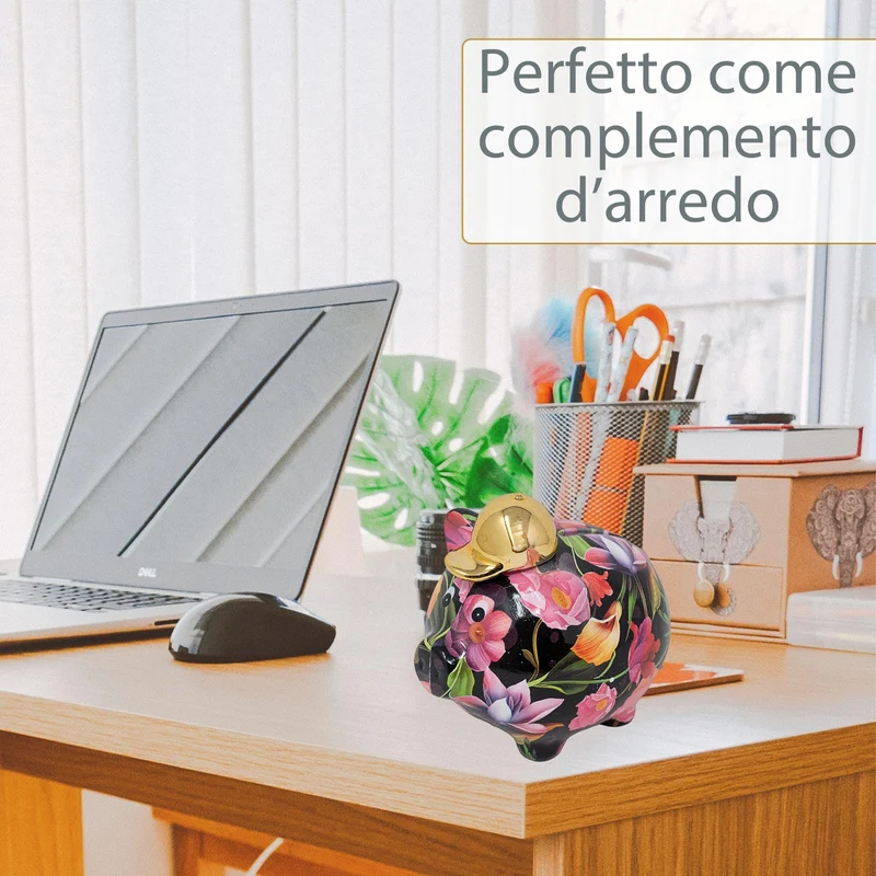 NAMAI - Salvadanaio Originale 18 CM x 12 CM, Materiale in Dolomite Resistente, Apribile, Colori Vivaci, Salvadanaio Maialino, Idea Regalo (Nero)