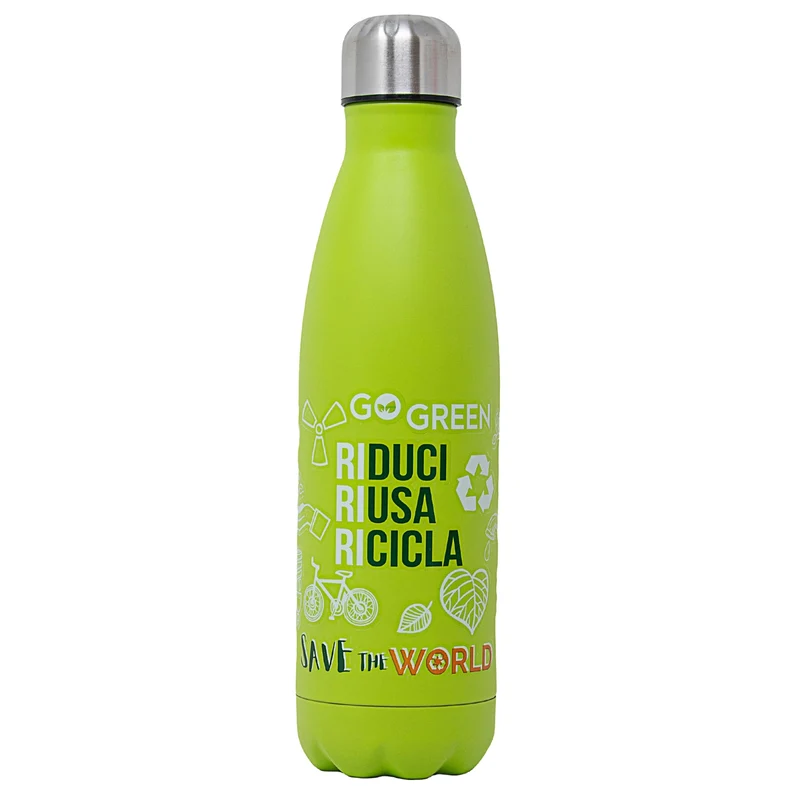 NAMAI - Borraccia Termica 500 ML, Acciaio Inox, Adatta In Lavastoviglie, Chiusura Ermetica Sicura, Stile e Benessere, Bottiglia Termica, Idea Regalo (Verde)