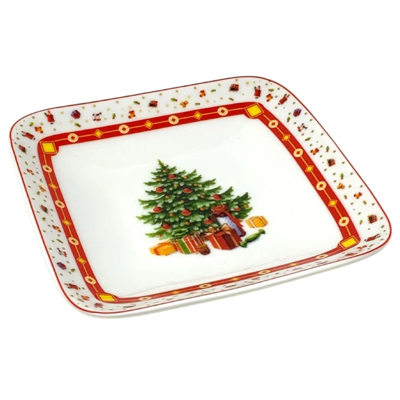 Piatto Quadrato Natalizio 18cm - Svuotatasche di Natale in Porcellana (ALBERO)