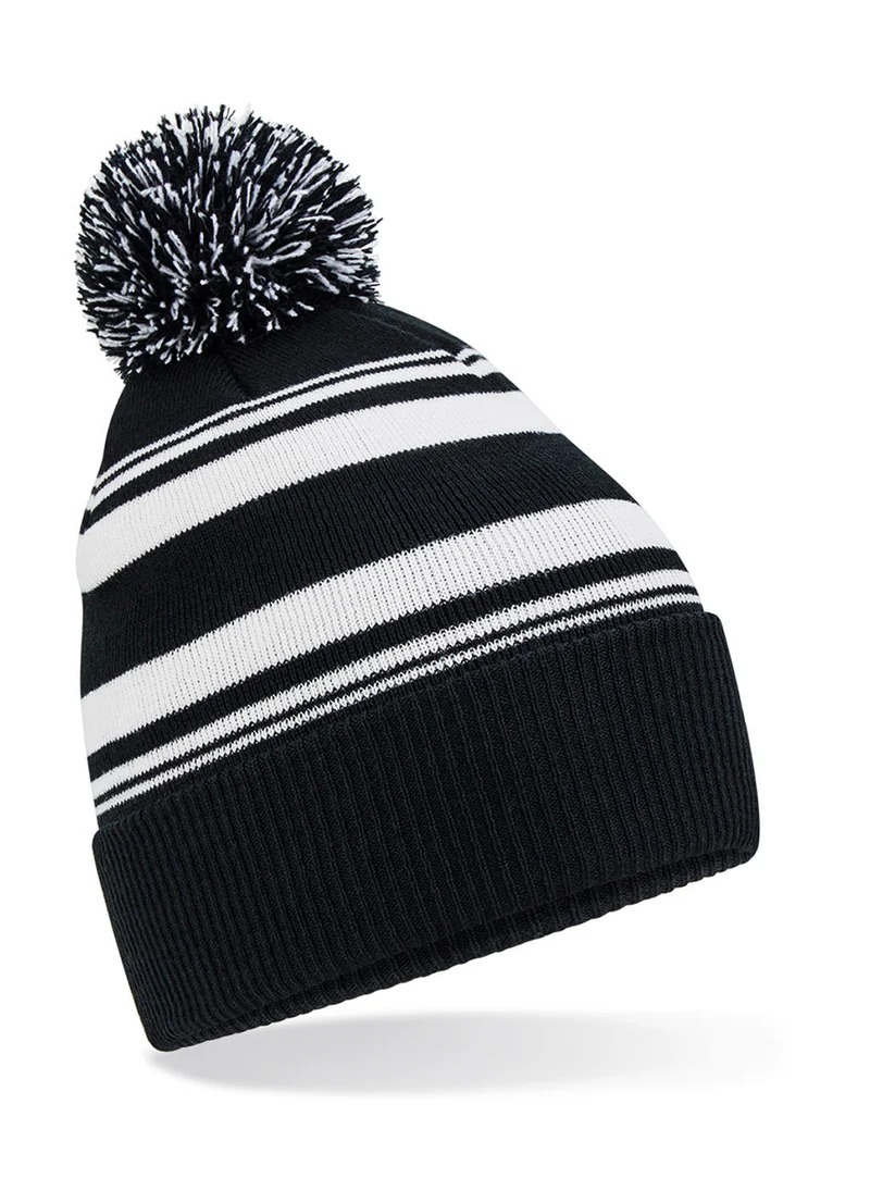 Striped Fan Beanie with Pom Pom – Recycled Yarn | B473R