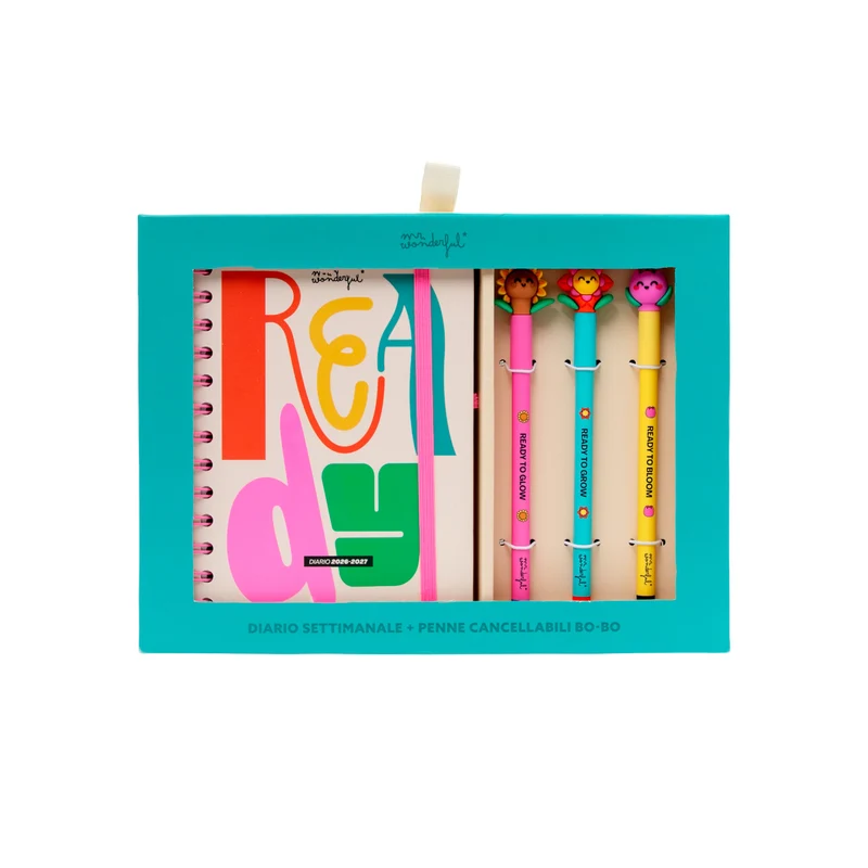 Set diario scolastico Mr. Wonderful piccolo 2026-27 Settimanale + 3 penne cancellabili Bo-Bo - Ready