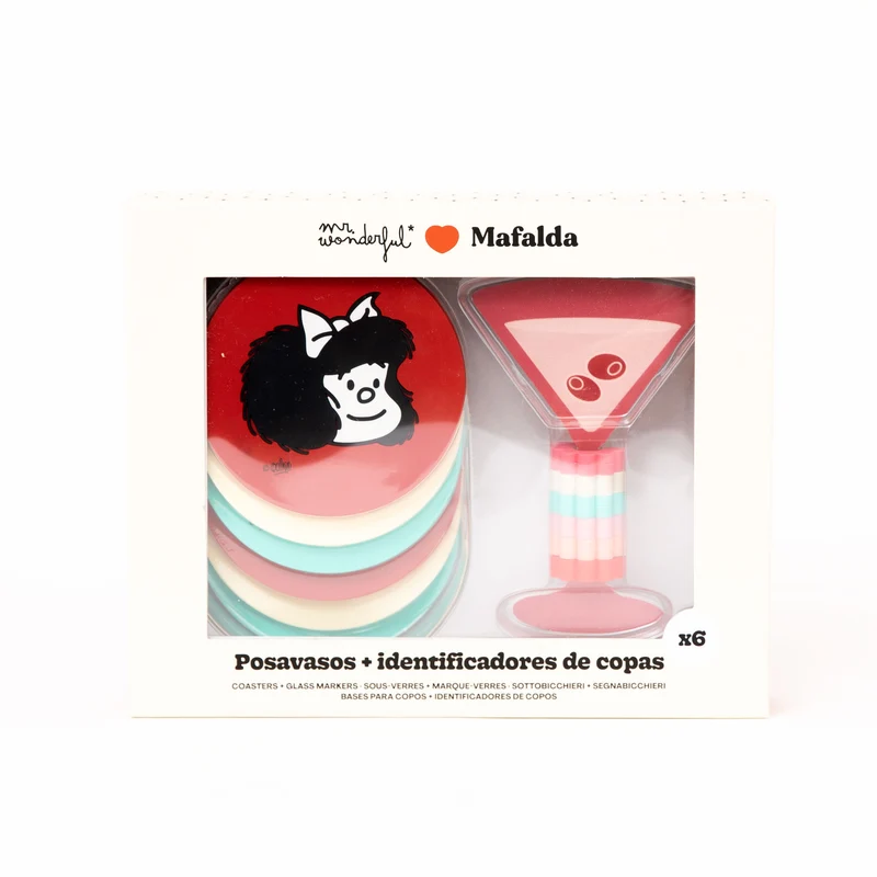 Set de 6 posavasos + 6 identificadores de copas - Mafalda