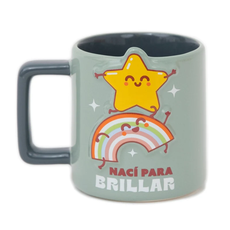 Taza 3D estrella y arcoíris - Nací para brillar