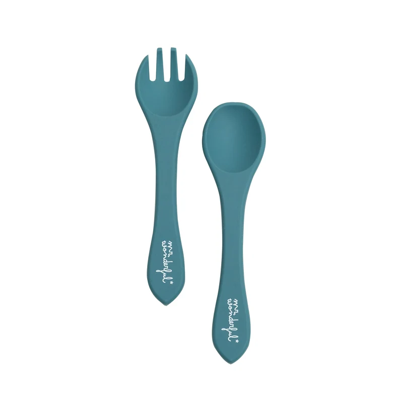 Set de cubiertos de silicona para bebés - Azul