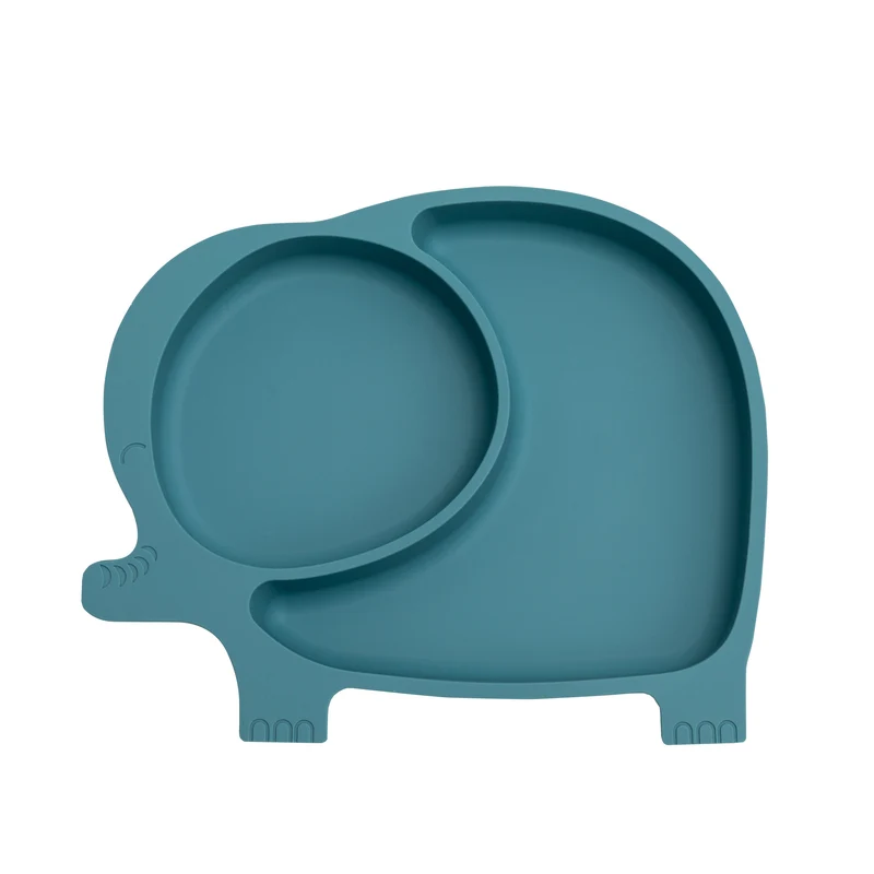 Plato de silicona con ventosa para bebés - Elefante azul