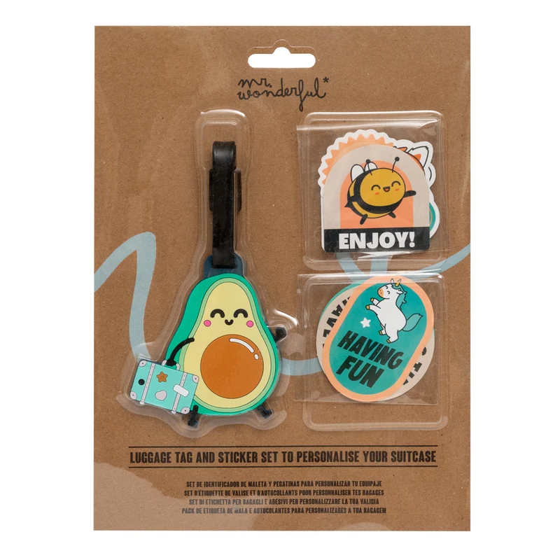 Luggage tag + sticker set - Avocado.